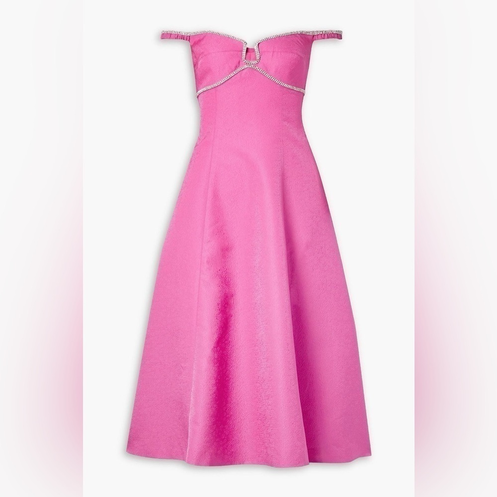 SELF-PORTRAIT Pink Textured Diamonte Prom Off the Shoulder Midi Dress Size 4 NWT - Picture 2 of 9